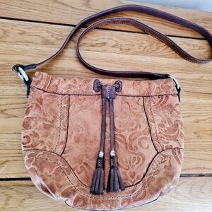 Vintage Brown Leather Fossil Bag, Designer handbag, shoulder bag, boho bag G1